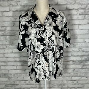 Makai Beach Black White Tropical Island Button Shirt